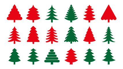 set of red and green christmas tree vector.