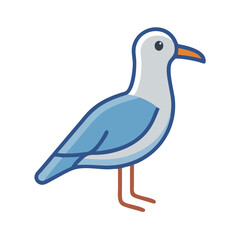 Stylized flat vector image of a standing seagull bird