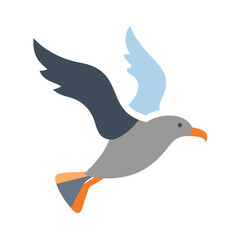 Flat design flying seagull vector illustration isolated on black