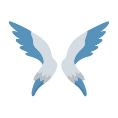 Stylized blue and white wings graphic on black backdrop