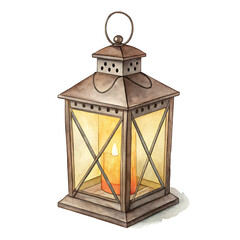 Vintage Watercolor Lantern Lights On Clipart Old-Fashioned Lantern Illustration