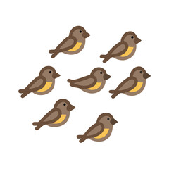 Seven stylized birds in a simple flat geometric design