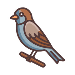 Cute bird on branch illustration with flat design style