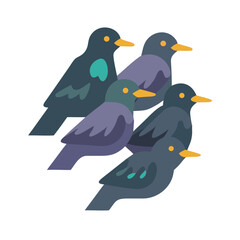 Flat Illustration of a Flock of Birds on Black Background