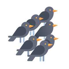 A flock of stylized birds against a dark background