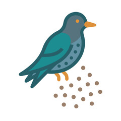 Stylized bird icon with seeds against black background