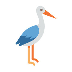 Flat icon illustration of a stylized stork on black