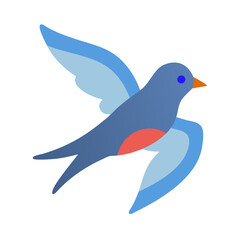 Stylized Blue Bird Flying with Wings Open against Black