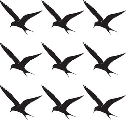 Vector silhouettes of flying Arctic Tern birds abstract geometric.  
