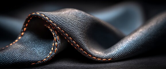 Closeup Denim Fabric with Orange Stitching  Soft Texture with Dark Background.