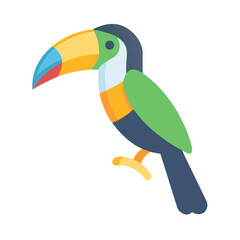 Colorful toucan illustration in flat style against black backdrop