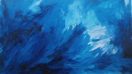 Blue and black abstract painting with intricate lines and shapes, creating depth, movement, and energy in dreamy ethereal style.