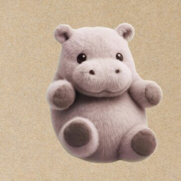 Cute plush hippo toy animation isolated asset, transparent 4K video, alpha channel, ProRes 4444
