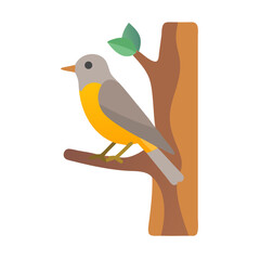 Flat illustration of a bird perched on tree branch