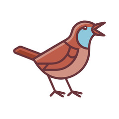 Stylized robin bird singing with its beak open wide