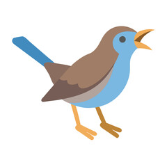 Flat style illustration of a singing bird on black