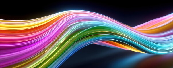 Bright, colorful light waves flow dynamically across a dark background, creating a vibrant and abstract visual effect.