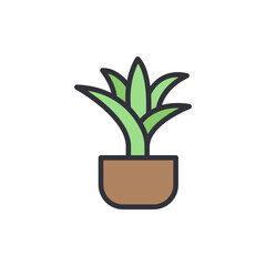 Stylized Potted Plant Illustration With Rounded Pot On Transparent Space