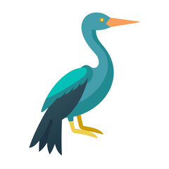 Isolated flat style illustration of a heron-like bird