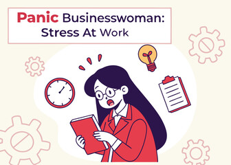 Panic Businesswoman Vector: Workplace Stress and Deadline Anxiety Illustration
