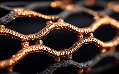 Obraz premium Copper Black Metal Structure with Abstract Macro, Design, Industry, Detail, Metallic Grid, and Closeup.