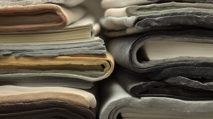 Minimalist Neutral Paper Layers Stacked in Contrast, Showcasing Textural Variety and Simple Elegance