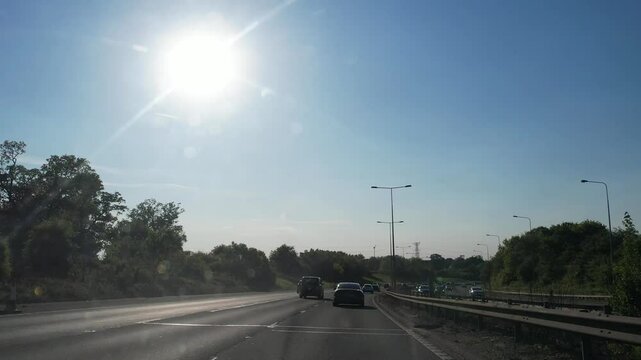 Dash Cam Footage of London to Luton M1 Travel on British Motorways of England UK During Sunny Day, May 10th, 2025