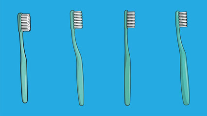 Toothbrush Vector Illustration – Minimalist Flat Design of Green Toothbrushes on Blue Background for Dental Care, Hygiene, and Oral Health Concepts