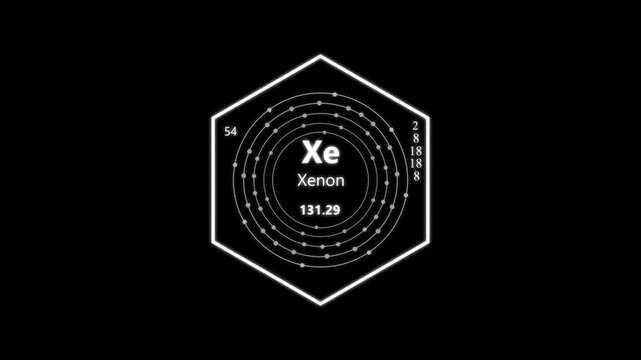 xenon chemical element periodic table on background.  animated periodic table.Shows name, atomic weight and element number.