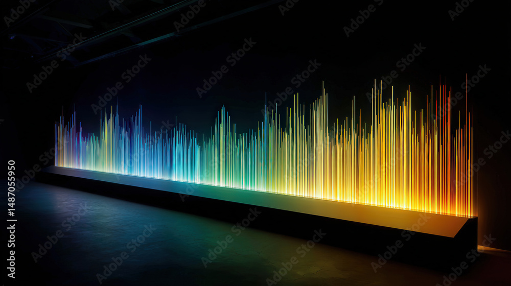 Poster dynamic data visualization presentation with projector and screen in modern art space