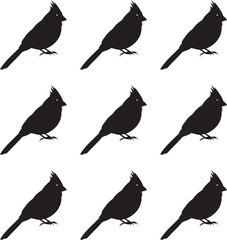 Northern Cardinal birds silhouettes collection vector illustration. 