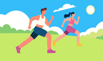 Active Lifestyle Two People Running Outdoors