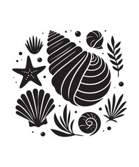 Sea shells starfish silhouette vector illustration, Starfish icon collection. 
