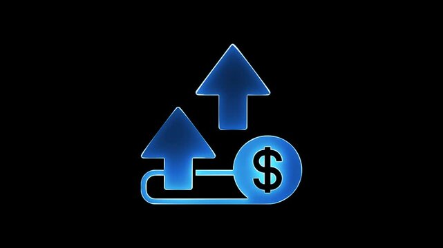 Glowing neon line of dollar sign icon and up arrow