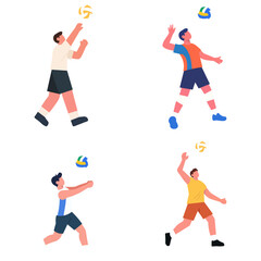 Four volleyball players in action, showcasing dynamic play.