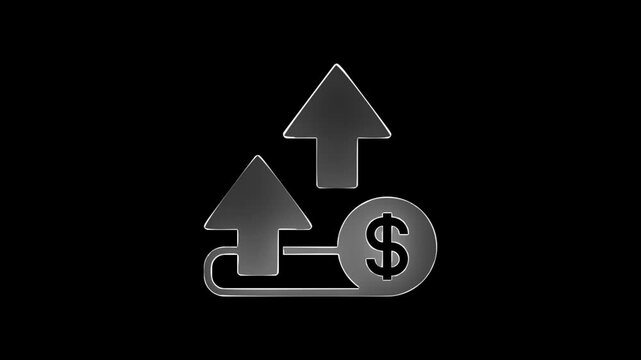 Glowing neon line of dollar sign icon and up arrow