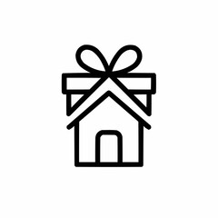 Outlined house icon wrapped in a ribbon — symbol for “new home gift.”
