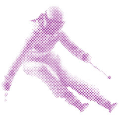Fototapeta premium A sport woman skiing in action in halftone retro modern, dot form
