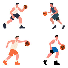 Four Basketball Players in Dynamic Action