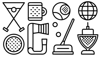 Golf Equipment and Accessories Icons Vector Set, Sports Silhouette Design