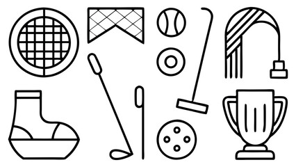 Golf Equipment and Accessories Icons Vector Set, Sports Silhouette Design