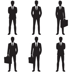 Professional Business People Silhouette Vector Set Featuring Male and Female Executives in Standing Poses with Briefcases – Ideal for Corporate, Office, Teamwork, and Leadership Concepts