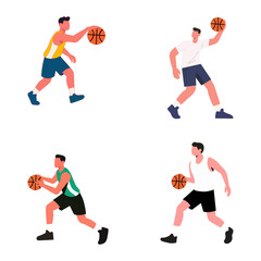 Four Basketball Players in Action, Dynamic Illustration