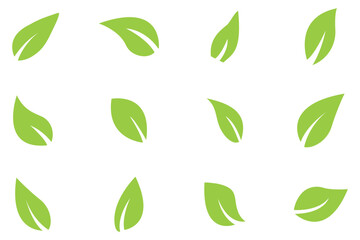 Green leaf icons set. Leaves icon on isolated background. Collection green leaf. Elements design for natural, eco, vegan, bio labels. Vector illustration EPS 10 