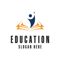 education logo design concept with student and book