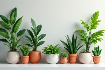 Fototapeta premium Modern minimalist plant display with various species , arrangement, aesthetic