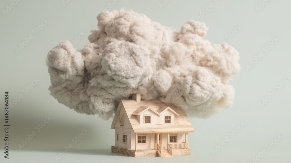 Poster conceptual icon of blockchain-enabled property ownership cloud system showcasing secure management o