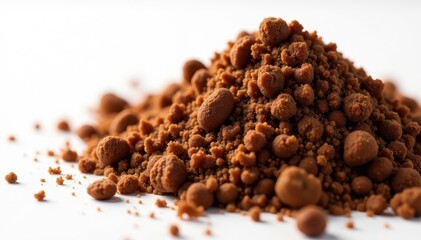 Lumps of dark brown muscovado sugar against pure white, cane sugar, brown, ingredient