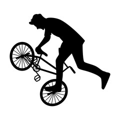 Obraz premium Freestyle Bmx Bike Rider Silhouette on White Background. Vector Illustration