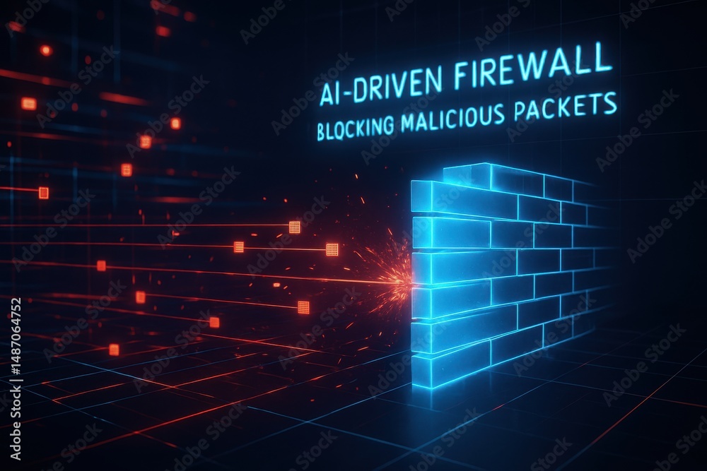 Poster advanced ai-driven firewall system protecting network from cyber threats and attacks